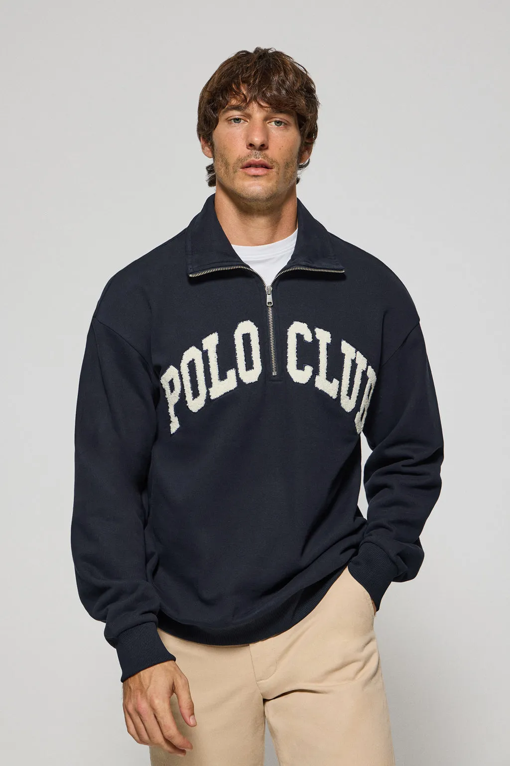 Sudadera azul marino Seldon con media cremallera y gráfico Polo Club