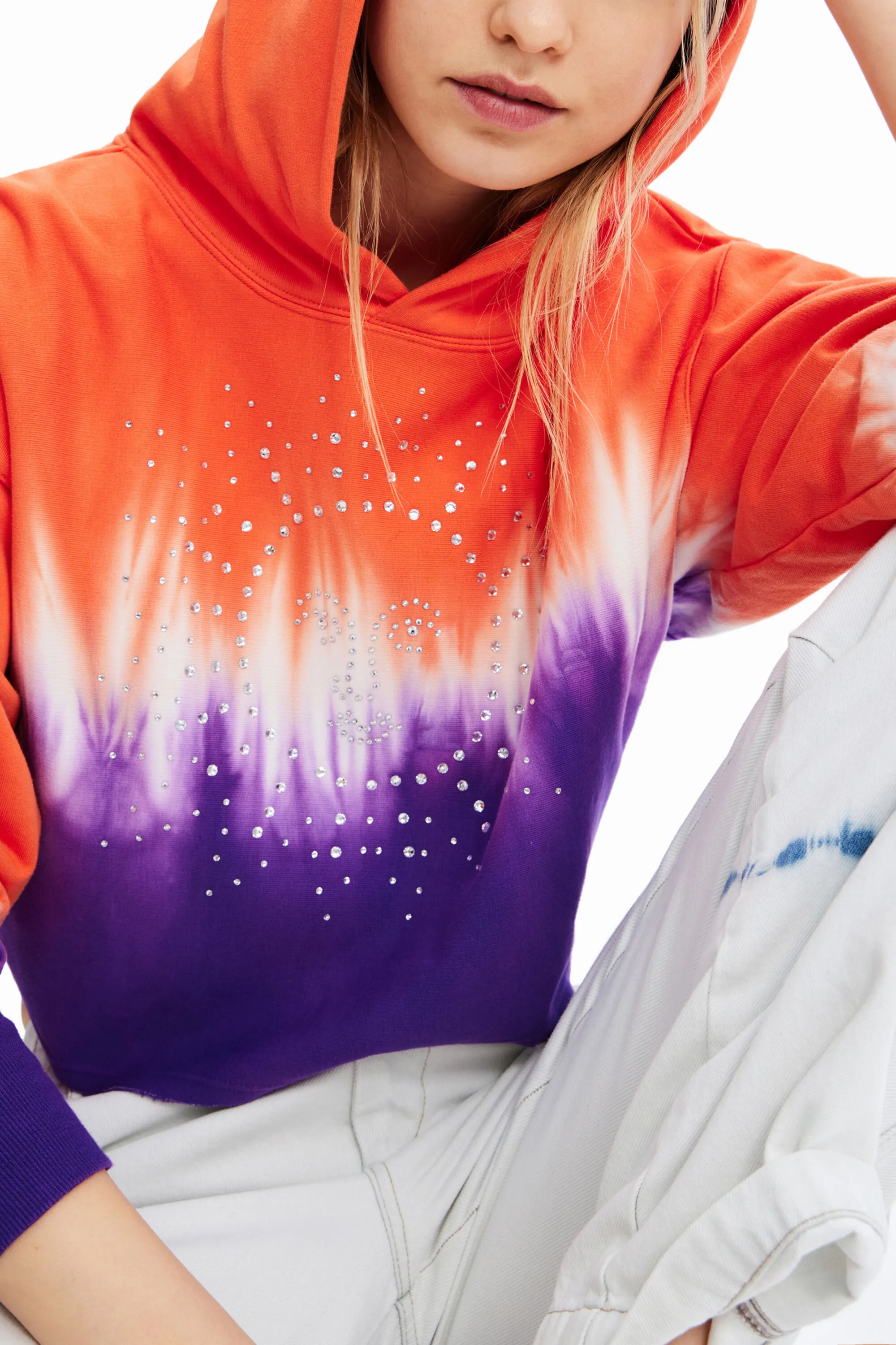 Sudadera corta tie-dye strass