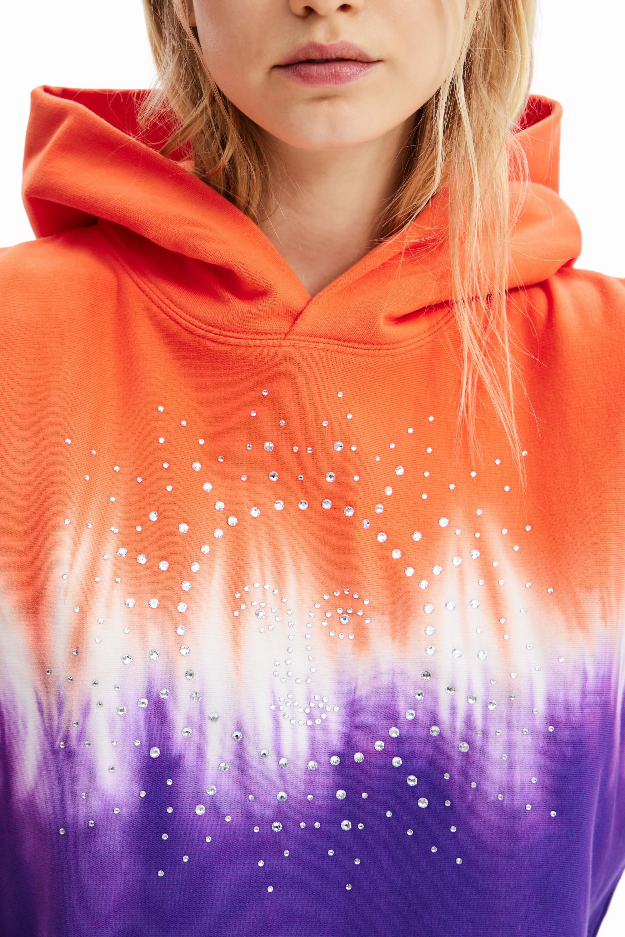 Sudadera corta tie-dye strass