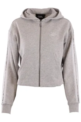 Sudadera gris y capucha con logo en cinta efecto encaje