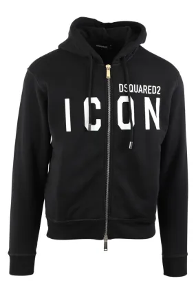 Sudadera negra con capucha y cremallera doble logo icon