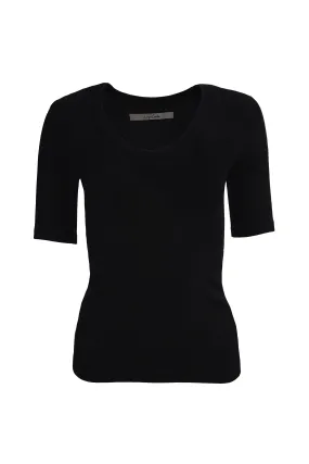 Textured Rib Half Sleeve U Shirt in Black