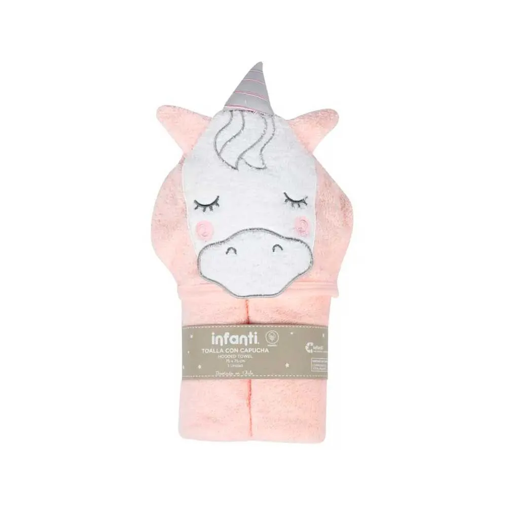 Toalla Capucha Unicornio Rosado Infanti