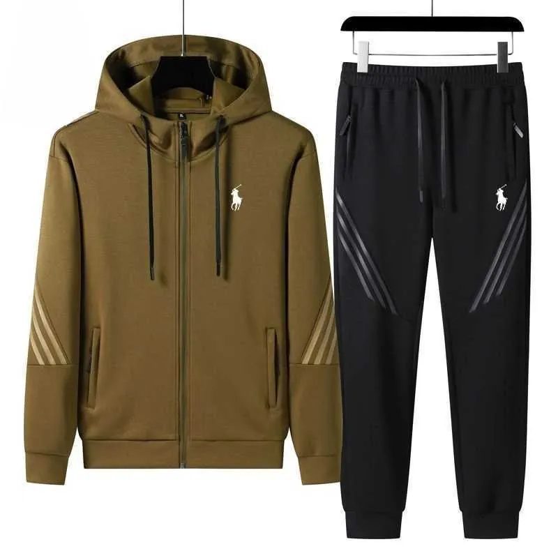 Traje de pistas para hombres con capucha Black Long-Long-Autumn and Winter Sports and Winter Trait con Sportswear Ins Set Q24071