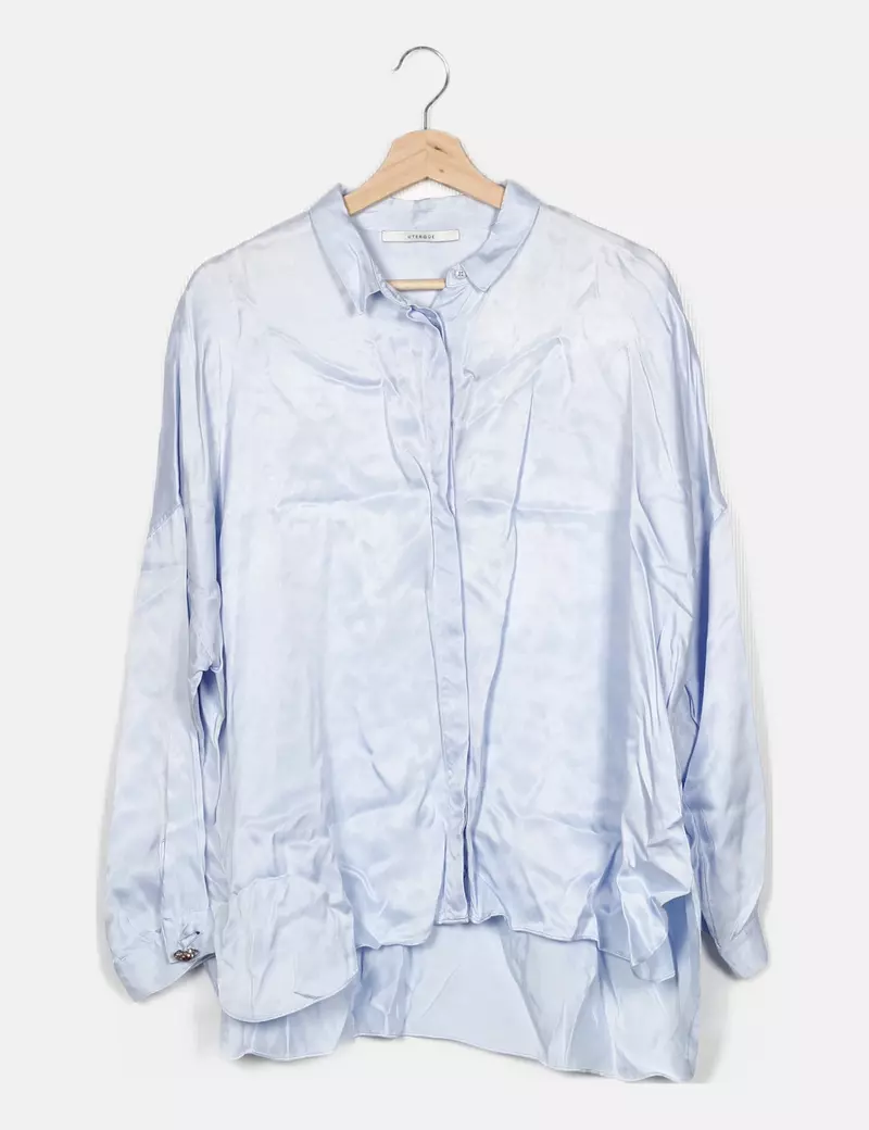 Uterqüe Camisa satinada azul celeste