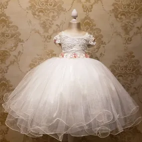 Vestido de Niña Fiesta Ivory con Flores Presentación Tallas 2 a 8 Años