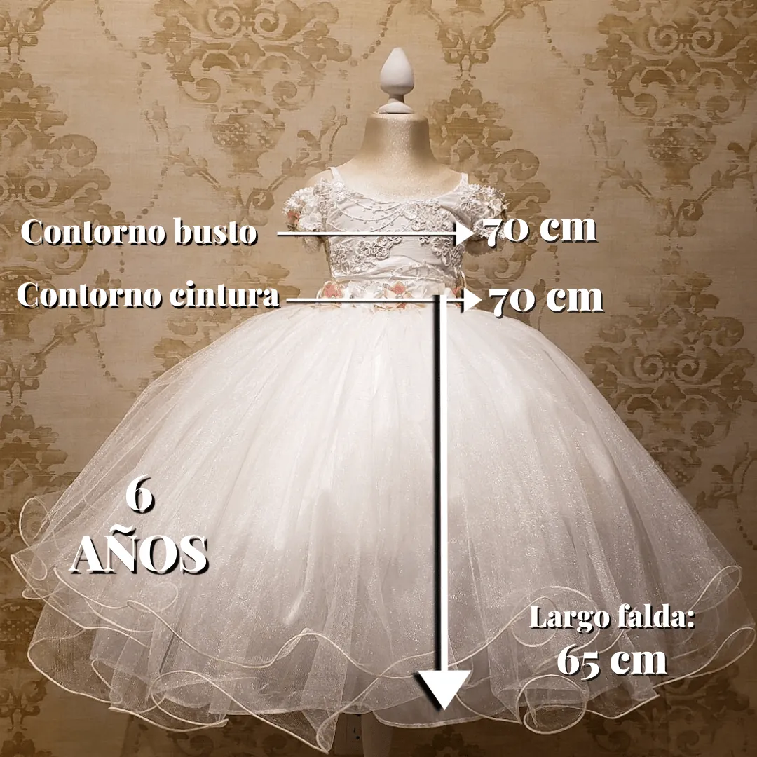 Vestido de Niña Fiesta Ivory con Flores Presentación Tallas 2 a 8 Años