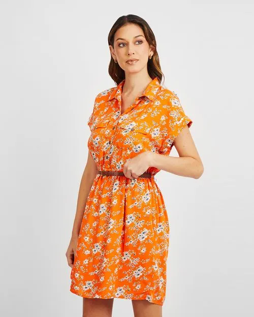 Vestido Mujer Indira Print Naranja Óxido