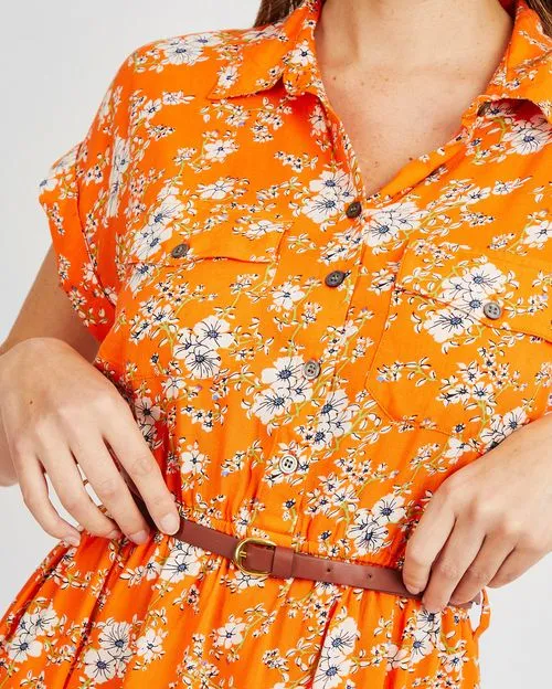 Vestido Mujer Indira Print Naranja Óxido