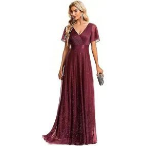 Women's V-Neck Short Sleeve Vintage Palace Prom Dress Elegant Dinner Party Dress