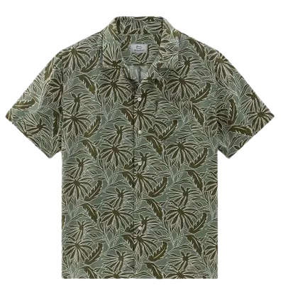 WOOLRICH MALE TROPICAL PRINT BOWLING SHORT SLEEVE SHIRT SAGE