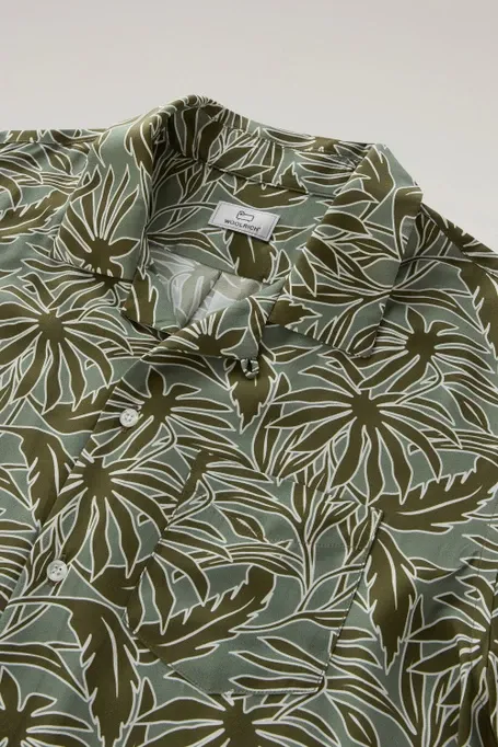 WOOLRICH MALE TROPICAL PRINT BOWLING SHORT SLEEVE SHIRT SAGE