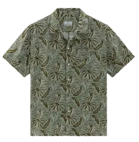 WOOLRICH MALE TROPICAL PRINT BOWLING SHORT SLEEVE SHIRT SAGE