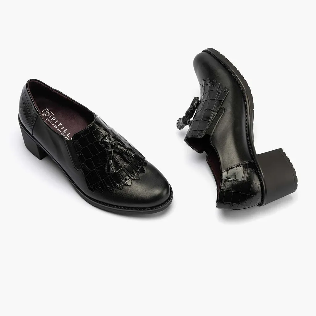 Zapato Abotinado Flecos para mujer color negro